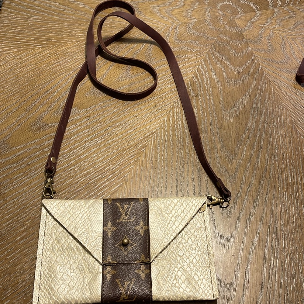 Upcycled LV crossbody Gold leather purse